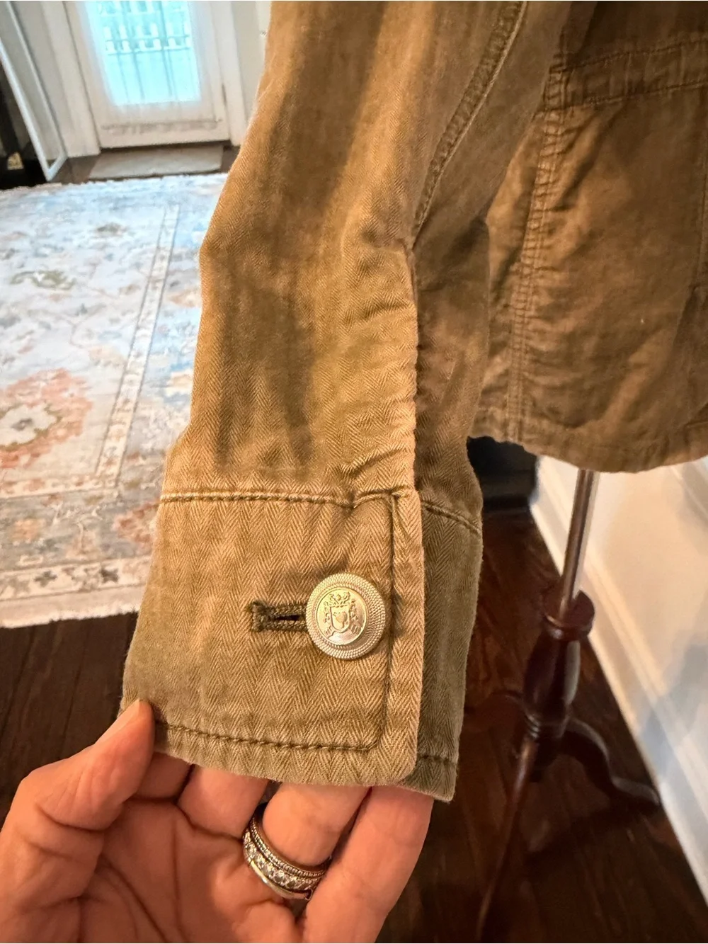 Free People Olive Brown Utility Jacket with Button Front